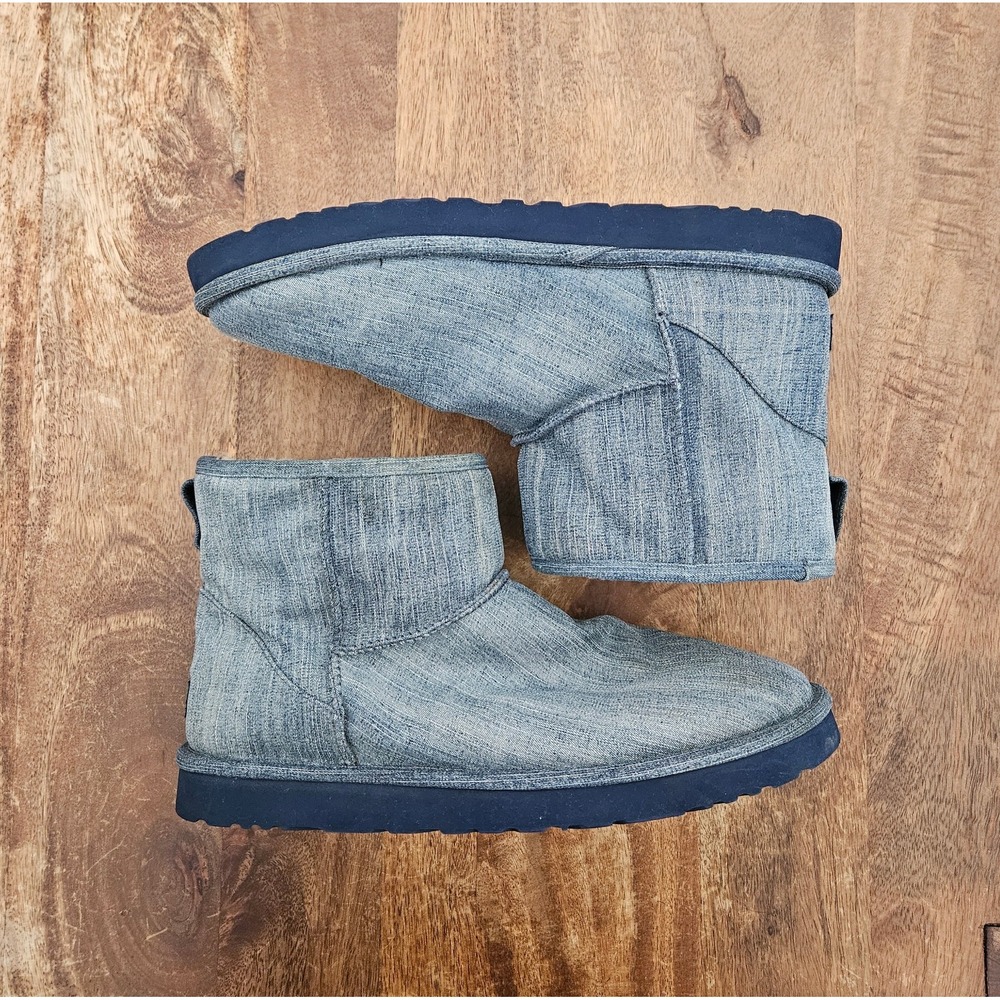 UGG Australia Boots Men Size 15 Blue Classic Mini Medium Washed Denim Pull Ons